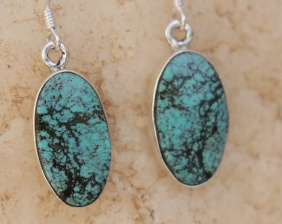 SPECKLED TURQUOISE EARRINGS - 925 Sterling Silver Earrings - Gemstone - Navajo - Handmade - Natural - Vintage style - Blue turquoise - Boho