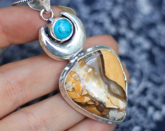 MARBLE CRYSTAL NECKLACE - Silver Plated Necklace - Unisex - Chakra - Agate - Festival - Healing crystal - Gemstone - Moon necklace - Sale