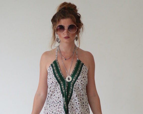 SUMMER WEDDING JUMPSUIT - Handmade Harem Playsuit - Festival Wear - Backless Bohemian Jumpsuit - White Paisley - Goa Jumpsuit - Indian Silk