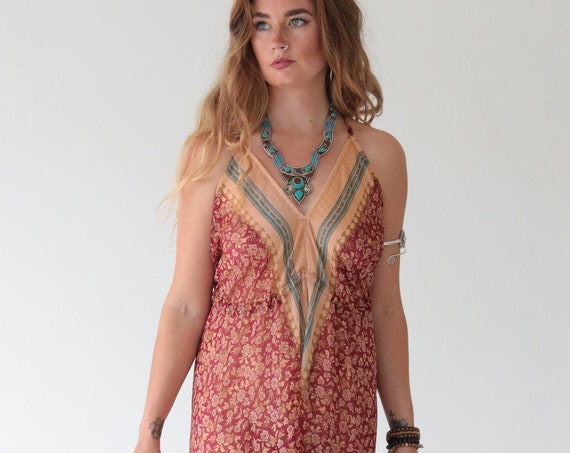INDIAN HAREM JUMPSUIT - Vintage Silk - Block Print - Spring - Festival - 70's - 60's - Hippie - Holiday - Beach - Summer - Backless - Fall