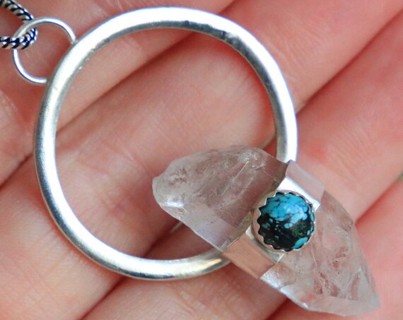 NATURAL QUARTZ NECKLACE - Bespoke Turquoise Gift - Raw Rough Quartz - Moon Necklace - Gemstone - Powerful - Natural - Reiki Crystal - Silver