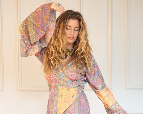 FLEETWOOD WRAP - Wrap around dress - Winter Kaftan - Recycled Silk Maxi - Stevie Nicks Skirt - Vintage Gunne Sax - Gown - Kimono Jacket