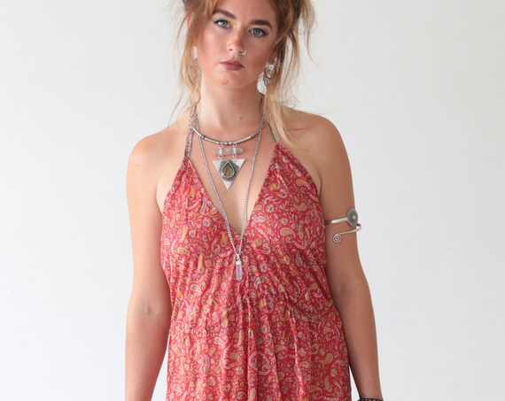 SILK HAREM JUMPSUIT - Vacation Outfit - Wedding / Festival Jumpsuit - Vintage rework - Backless - Hippie Maxi Dress - 60's 70's - Beachwear