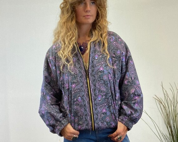 GREY SILK JACKET - Thermal Bomber Fleece - Indian Coat - Petite - Uk 8-12 - Recycled - Slow Fashion - Unisex Vintage style - Sale Clothing