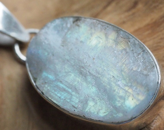 RAW MOONSTONE NECKLACE - Natural Rainbow Moonstone - Sterling Silver - Bespoke - Crystal Moon - Galaxy Crystal - Raw Geode Druze - Gift Gem