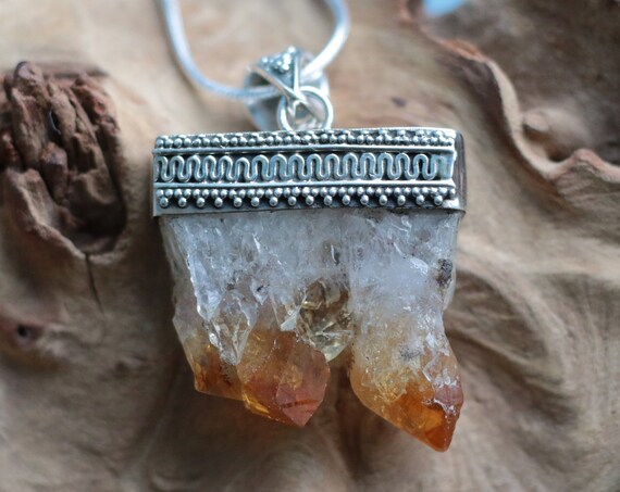 CITRINE DRUZY PENDANT - Sterling Silver Necklace - Raw - Rough Gemstone - Healing Crystal - Birthstone - Druze - Valentines - Gift - Unisex
