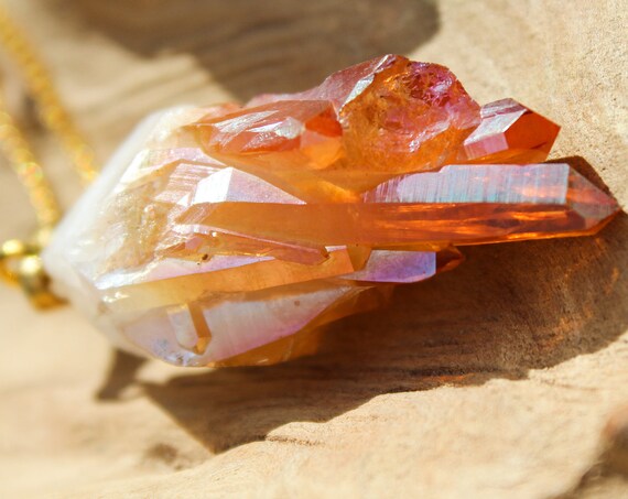 ORANGE TITANIUM NECKLACE - Rainbow Necklace - Aura Necklace - Angel Quartz - Glitter - Festival - Crystal Necklace - Birthstone - Gemstone