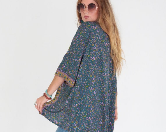 INDIAN LUXE KIMONO - Waterfall - Stevie Nicks - Cover Up Kaftan - Asymmetric - Vintage 70's Robe - Retro Clothing - Summer - Festival Jacket