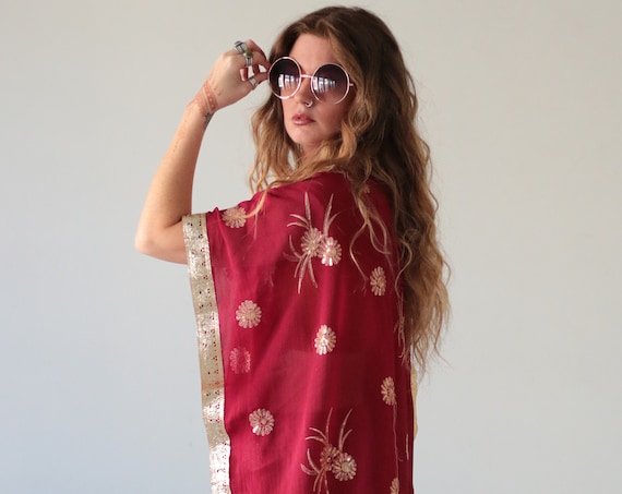 INDIAN SEQUIN KIMONO - Embellished - Vintage - kaftan - Festival - Summer - Vacation - Holiday - Boho - Wedding - Sari silk jacket - Glitter