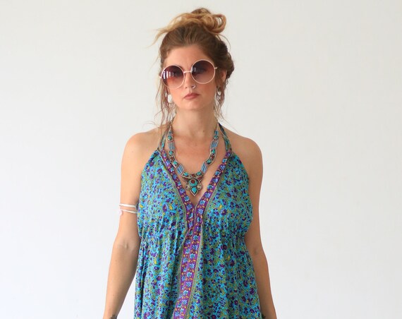 FLORAL MAXI DRESS - Summer dress - Vintage Style Sari dress - Indian Silk - Up cycle - Beach - Hippie - Evening Dress - Wedding - Backless