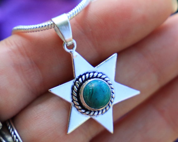 TURQUOISE STAR NECKLACE - Oxidised Silver Turquoise Necklace - Crystal Jewellery - Chakra & Reiki Gift - BIrthstone necklace - Moon - Star