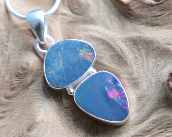 DOUBLE OPAL NECKLACE - 925 Sterling Silver - Rainbow crystal - Birthstone - Healing - Chakra Pendant - Luxury Necklace - Glitter Crystal