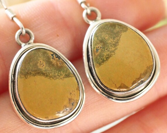 RARE NATURAL TURQUOISE - Brown bohemian Turquoise - Recycled 925 Silver Earrings - Native american - Indian - Vintage Gemstone - December