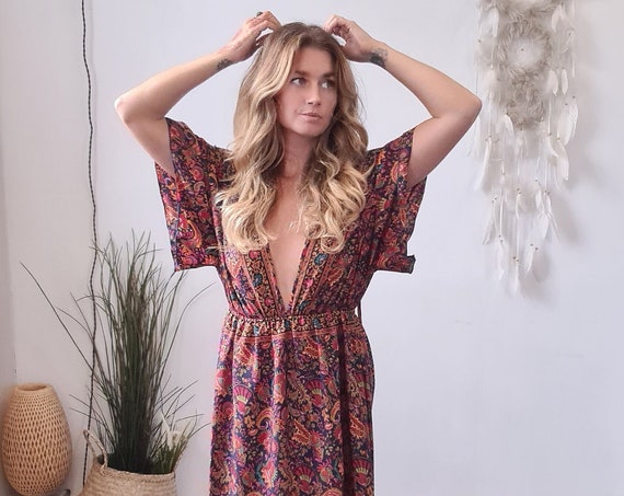 FALKA GODDESS DRESS - Backless dress - Multi Tie - Vintage Indian Silk - Up cycle - Wedding - Grecian - Maternity Breast feeding - Free size