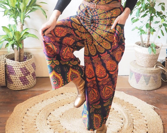 BESPOKE MANDALA DUNGAREES - Ruby Sparrow Overalls - Wide leg - Organic Cotton Jumpsuit - linen - Hippie Block Print - Tie Dye Boho Pants