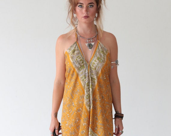 SUMMER DREAM JUMPSUIT - Wedding - Handmade - Vintage - Hippie - Backless - Couture - Up cycle - All in one - Harem Genie Jumpsuit- Sari Silk