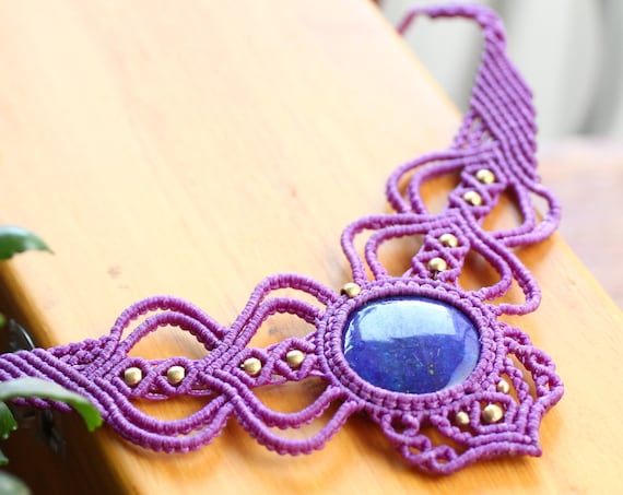 UNIQUE MACRAME NECKLACE - Lapis lazuli Crystal Necklace - Healing Stone - Adjustable Crystal jewellery - Xmas - Valentines Gift -