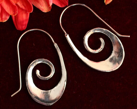 COSMIC SWIRL EARRINGS - Statement Silver Plated Earrings - Tribal Twist - Ethnic Jewellery - Hippie Bohemian Gift - Stocking Filler - Retro
