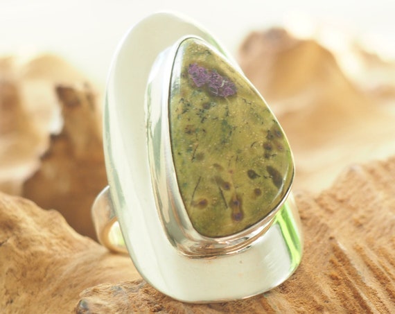 RARE ATLANTISITE RING - Tasmanite Crystal - Serephanite - Incredible Adjustable Ring - Chunky Solid Silver - Cosmic Healing Crystal Gift