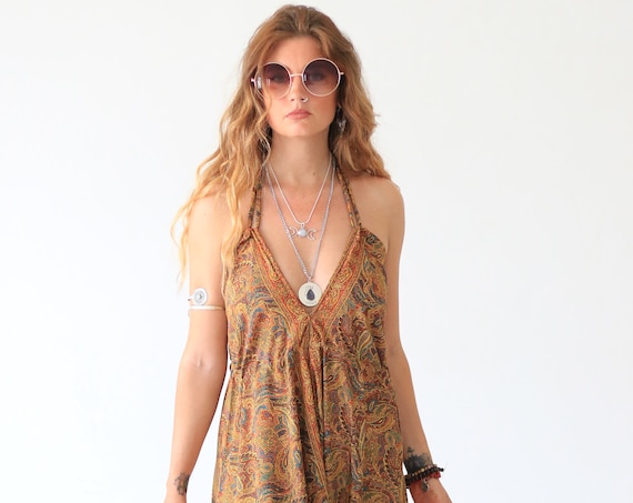 INDIAN DREAM JUMPSUIT - Ruby Sparrow Paisley Jumpsuit - Vintage Sari fabric - Hippie - Halter neck - Backless Jumpsuit - Harem All in one