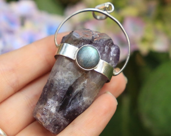 RARE AMETHYST NECKLACE - Sterling silver - Raw Crystal - Labradorite - Birthstone - Chakra - Purple crystal - Natural Gemstone - Love Stone