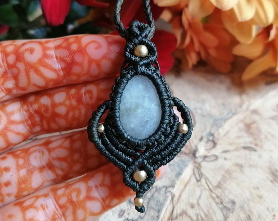 MOONSTONE AMULET NECKLACE - Unisex - Micro Macrame Adjustable necklace - One off Handmade Gift - Yoga / Spiritual gift - Xmas Crystal Magic