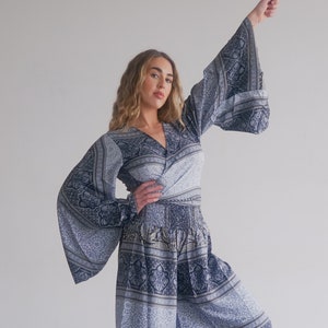 JUMPSUIT Co ORD SET - 2 Piece set - Silk Bell sleeve & Trousers - Jumpsuit Style - Flares - Wide leg - Lounge wear - pant set - Vintage 70's