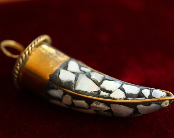 MOSAIC TUSK NECKLACE - Unisex Vintage pendant - Nepalese - Tibetan - Moroccan Antique Style - Good luck - Mens Jewellery - Grunge - Hippie