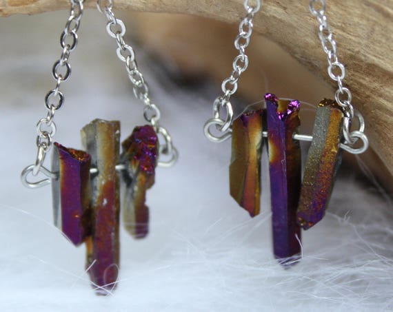TITANIUM QUARTZ EARRINGS - Quartz Earrings - Dangle Earrings - Silver plated - Healing Crystal - Rainbow Crystal - Chakra - Aura Quartz Gift