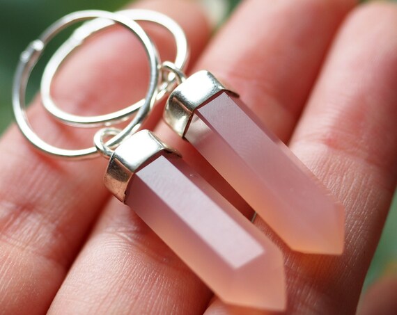 STERLING SILVER EARRINGS - Sterling silver - Rose Quartz - Gemstone Earrings - Birthstone - Polished Healing Crystal - Metaphysical Jewelry