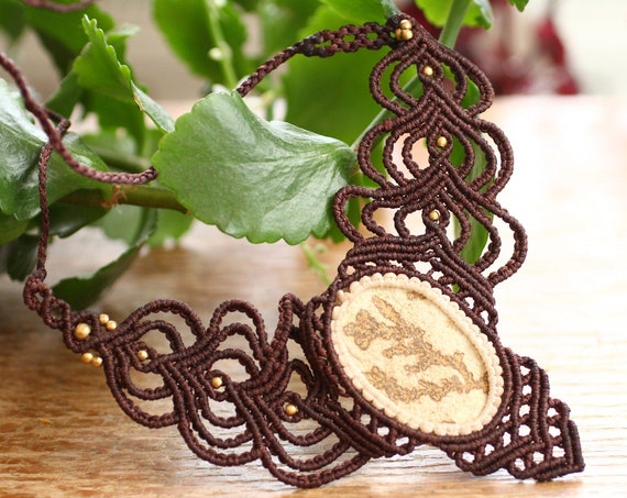 MAGIC STONE NECKLACE - Statement Macrame Choker - Healing Gemstone Crystal - Only One Available - Bespoke Handmade Unisex Hippie Amulet