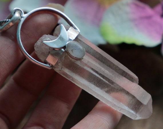 MYSTIC QUARTZ NECKLACE - Statement Moonstone Necklace - Sterling silver - Chakra - Spiritual - Divine Feminine - Natural unpolished crystal