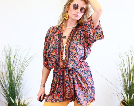 PAISLEY CROP KIMONO - Silk Cardigan - Cover Up - Bohemian Beach Kaftan - Lounge Dress - Wrap Around Kimono - Lingerie Dress - Summer jacket