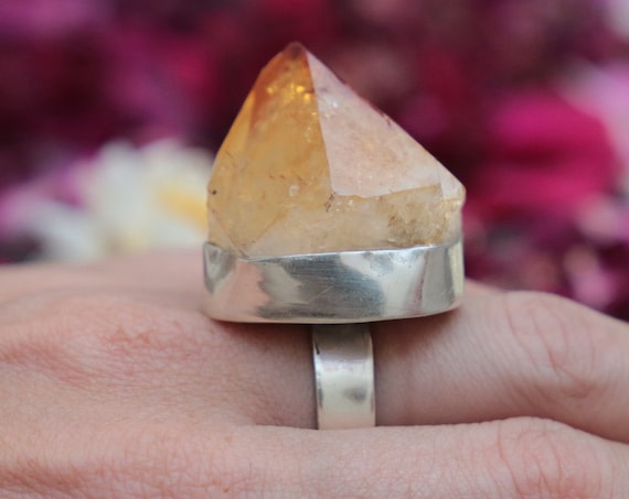 MEGA CITRINE RING - Adjustable Sterling silver Ring - Rare Crystal ring - Semi precious - Birthstone - Success Stone - Manifest - Statement