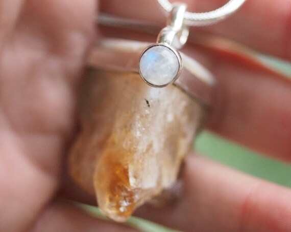 CITRINE & MOONSTONE NECKLACE - Raw Citrine Crystal Necklace - Success Stone - 925 Sterling Silver Jewellery - November Birthstone - birthday