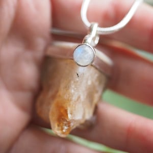 CITRINE & MOONSTONE NECKLACE - Raw Citrine Crystal Necklace - Success Stone - 925 Sterling Silver Jewellery - November Birthstone - birthday