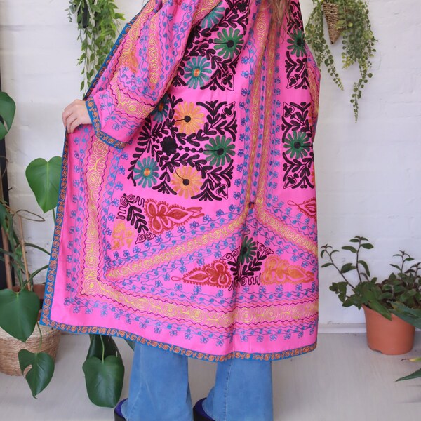 EMBROIDERED MAXI JACKET - Indian Cotton Coat - Zara Style - Mexican - Moroccan - Reworked Vintage 70's - Summer - Non Binary Festival Jacket