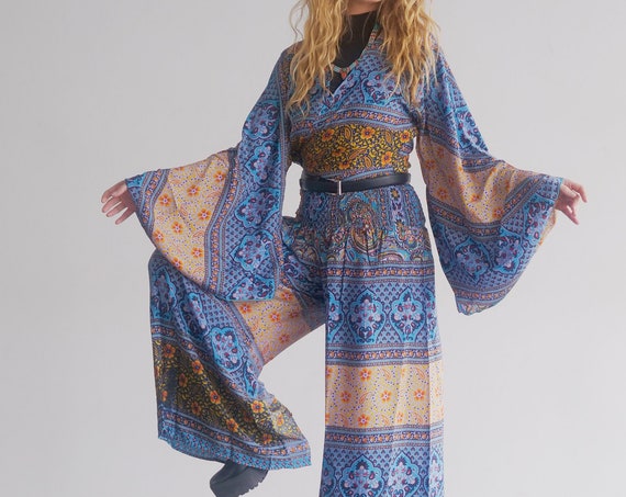 JUMPSUIT SET - 2 Piece co ord set - Silk Bell sleeve & Trousers - Jumpsuit Style - Flares - Wide leg - Lounge wear - pant set - Playsuit