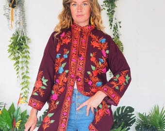 KASHMIRI TUNIC JACKET - 60's 70's Vintage Coat - Retro Beatles - Sgt Pepper - Embroidered Shirt Jacket - Mini Shirt Dress - Boho Xmas Gift
