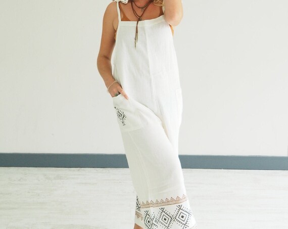 BLOCK PRINT JUMPSUIT - Ruby Sparrow Overalls - linen playsuit - Organic Cotton Dungarees - Indian Print - Minimal - Casual - Boho Home wear