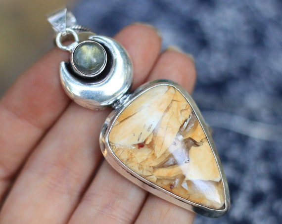 2 STONE NECKLACE - Silver Plated Necklace - Unisex - Chakra necklace - Festival - Healing crystal - Gemstone - Moon necklace - Sale