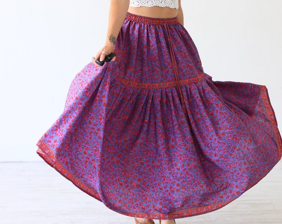 PASTEL PEASANT SKIRT - Vintage Style Gypsy skirt - 60's 70's Maxi - Summer Festival - Bohemian Skirt - Folk - Woodstock - Indian Gauze Style
