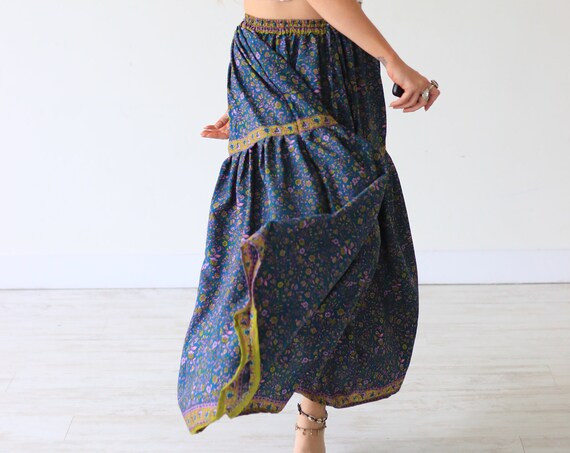 INDIAN LUXE SKIRT - Gypsy skirt - 70's Folk Dress - Floral Peasant - 60's Maxi Skirt - Festival - Summer - Bohemian Skirt - Vintage Style