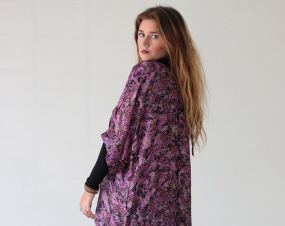 INDIAN WATERFALL KIMONO - Silk Cover Up - Boho - Kaftan - Asymmetric - Bespoke - Vintage silk - Eco Fashion - Up cycle - Free size - Gift