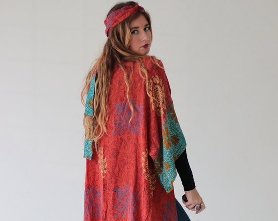 HIPPIE FESTIVAL KIMONO - Maxi Jacket - All season Cover Up - Kaftan - Vintage - Gunne Sax Inspired - Folk - 70's 60's - Recycled Silk - Boho