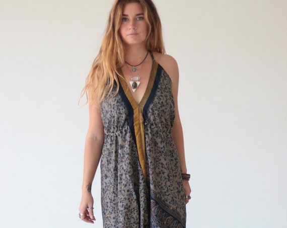 INDIAN PAISLEY JUMPSUIT - Fall - Autumn - Winter Wedding - Handmade - Vintage - Hippie - Halterneck - Couture - Upcycled - Bohemian - Gift