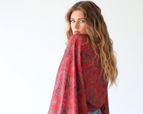 PAISLEY BELL SLEEVE - Crop Tie top - Kimono - Vintage Cape - Festival Top - Hippie - 70s - 60'S - Recycled - Free size - Summer - Boho