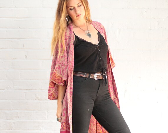 RHUBARB KISS KIMONO - Full length - Cover up - Cardigan - Summer - Paisley - Kaftan - Maxi Dress - Stevie Nicks - 70s Fashion - Psychedelic