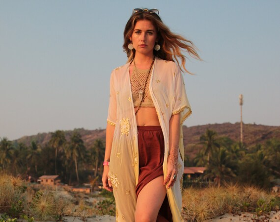 GOLDEN GODDESS KIMONO - Vintage - Up-cycled kaftan - Festival wear - Summer - Vacation - Holiday - Boho - Wedding - Eco fashion