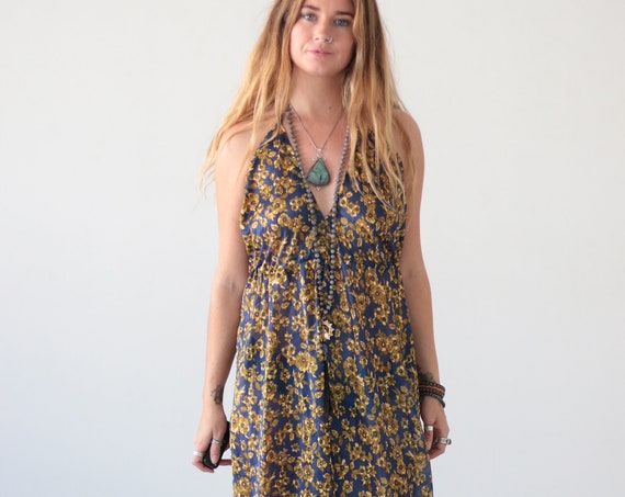 BLUE SHEER JUMPSUIT - Summer - Wedding - Festival - Handmade - Vintage Sari fabric - Hippie - Halter neck - Couture - Boho - Harem - Sale